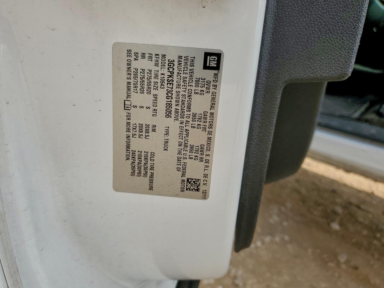 2012 Chevrolet Silverado K1500 Lt VIN: 3GCPKSE73CG185056 Lot: 94282235