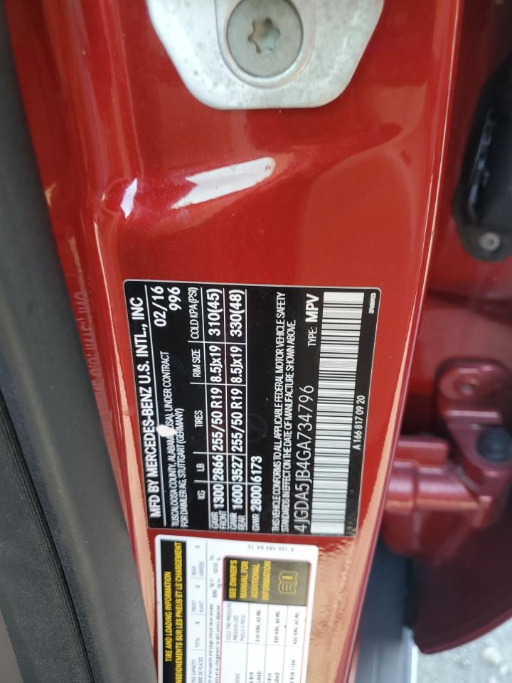 2016 Mercedes-Benz Gle 350 VIN: 4JGDA5JB4GA734796 Lot: 91836795