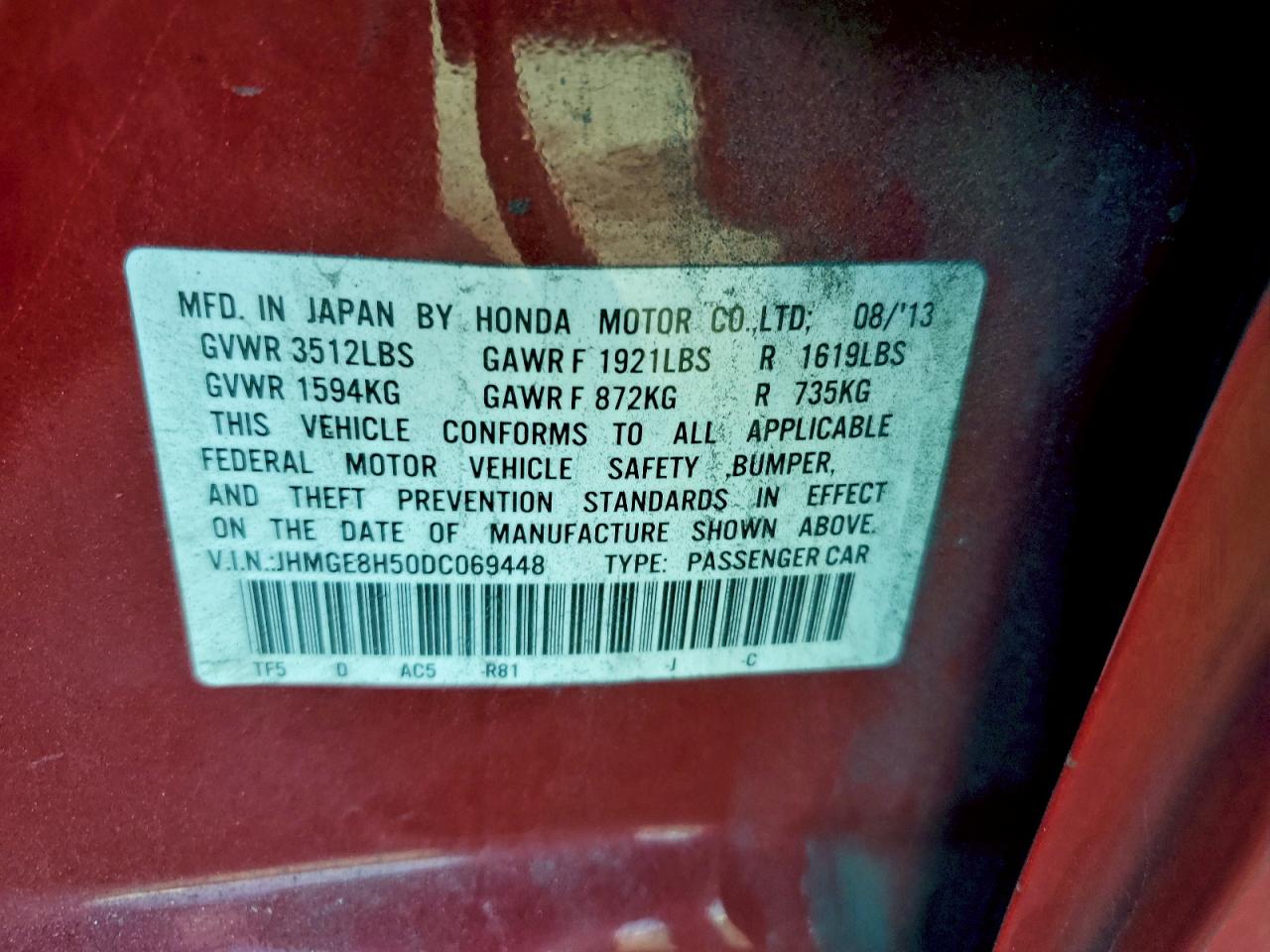 2013 Honda Fit Sport VIN: JHMGE8H50DC069448 Lot: 91436955