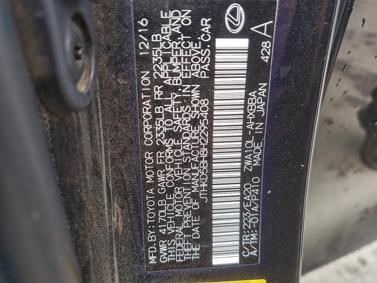 2017 Lexus Ct 200 VIN: JTHKD5BH8H2295408 Lot: 93778975