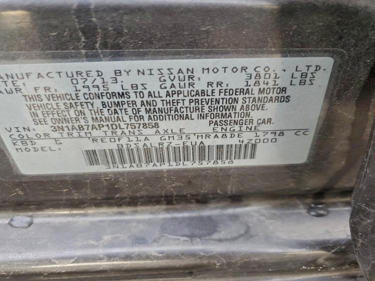 2013 Nissan Sentra S VIN: 3N1AB7AP1DL757858 Lot: 94413515