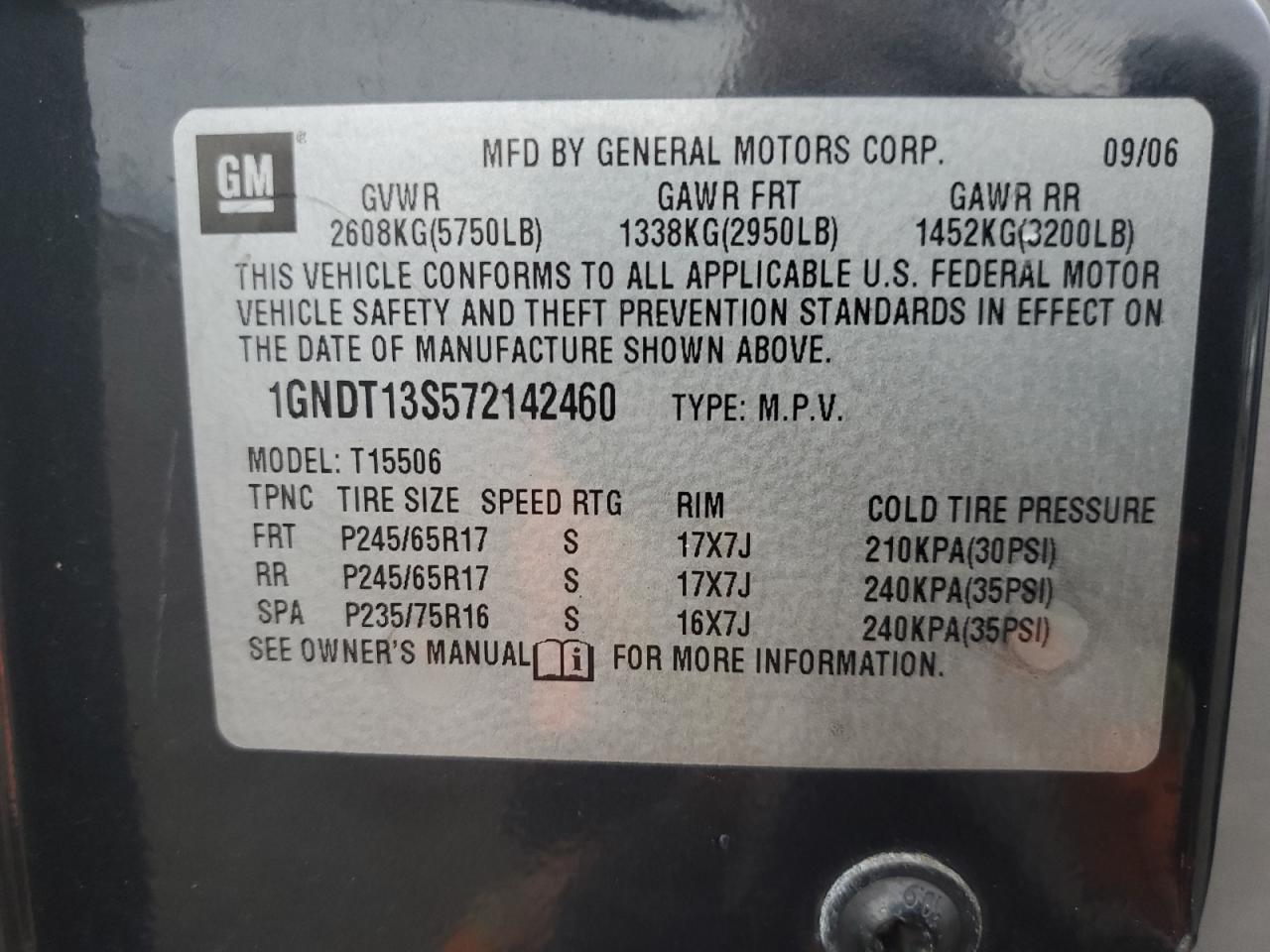 2007 Chevrolet Trailblazer Ls VIN: 1GNDT13S572142460 Lot: 91048635