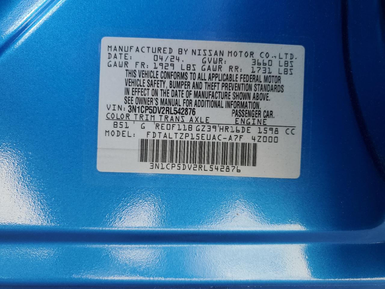 2024 Nissan Kicks Sr VIN: 3N1CP5DV2RL542876 Lot: 92371205