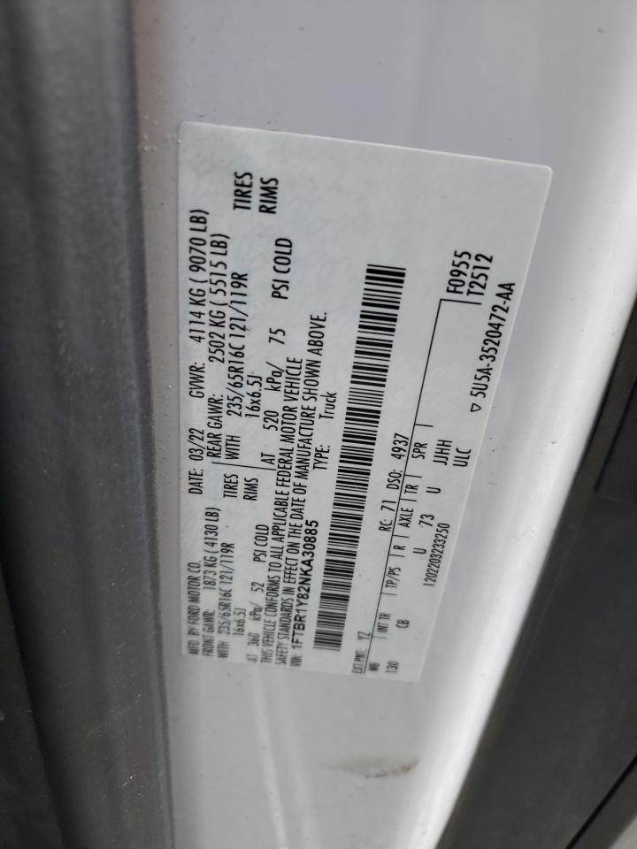 2022 Ford Transit T-250 VIN: 1FTBR1Y82NKA30885 Lot: 93018805