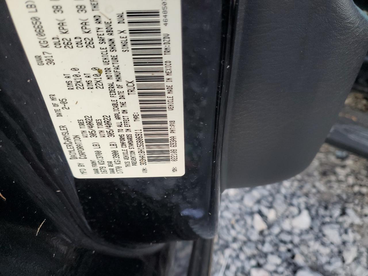 2005 Dodge Ram Srt10 VIN: 3D3HA18H15G806911 Lot: 92340035