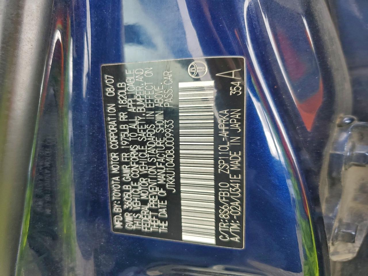 2008 Toyota Scion Xd VIN: JTKKU10408J009933 Lot: 94110215