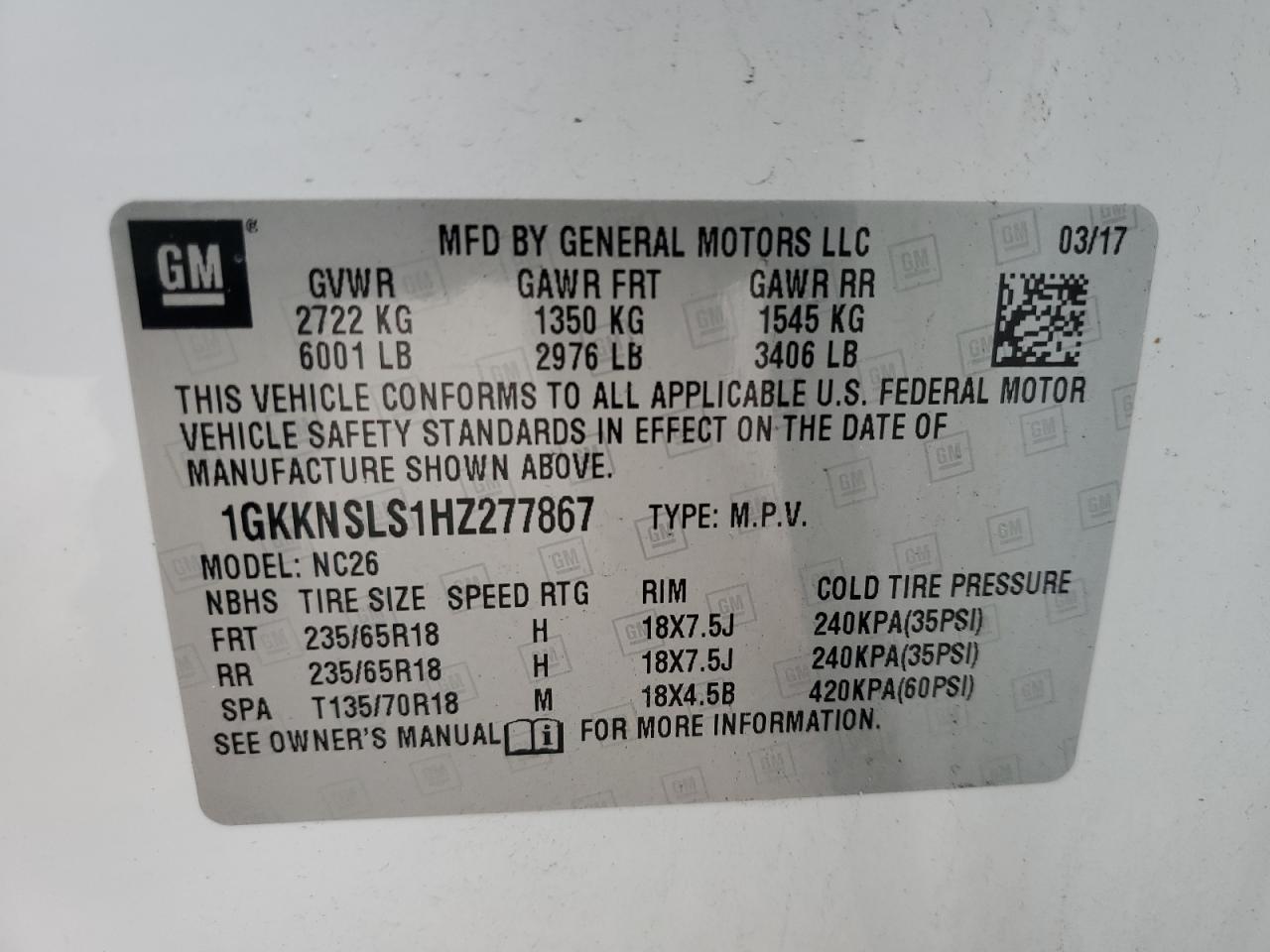 2017 GMC Acadia Sle VIN: 1GKKNSLS1HZ277867 Lot: 90473325