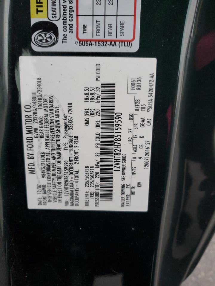 2008 Ford Mustang Gt VIN: 1ZVHT82H785159590 Lot: 91700785