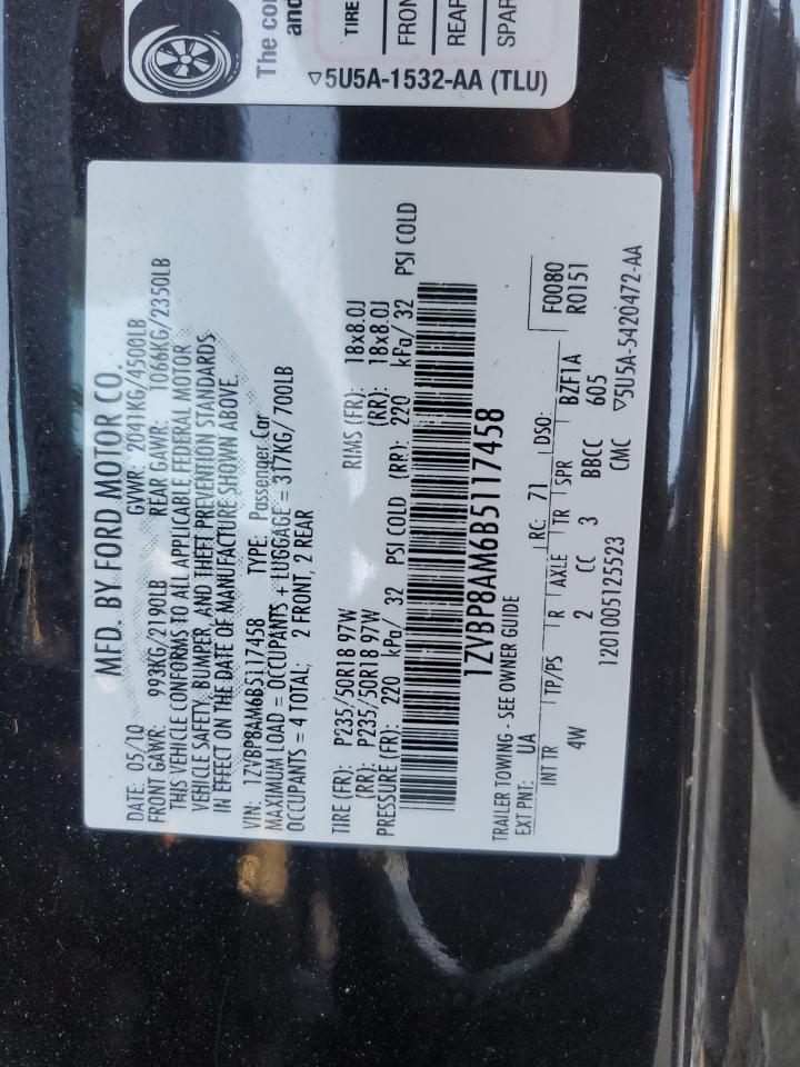2011 Ford Mustang VIN: 1ZVBP8AM6B5117458 Lot: 91714135