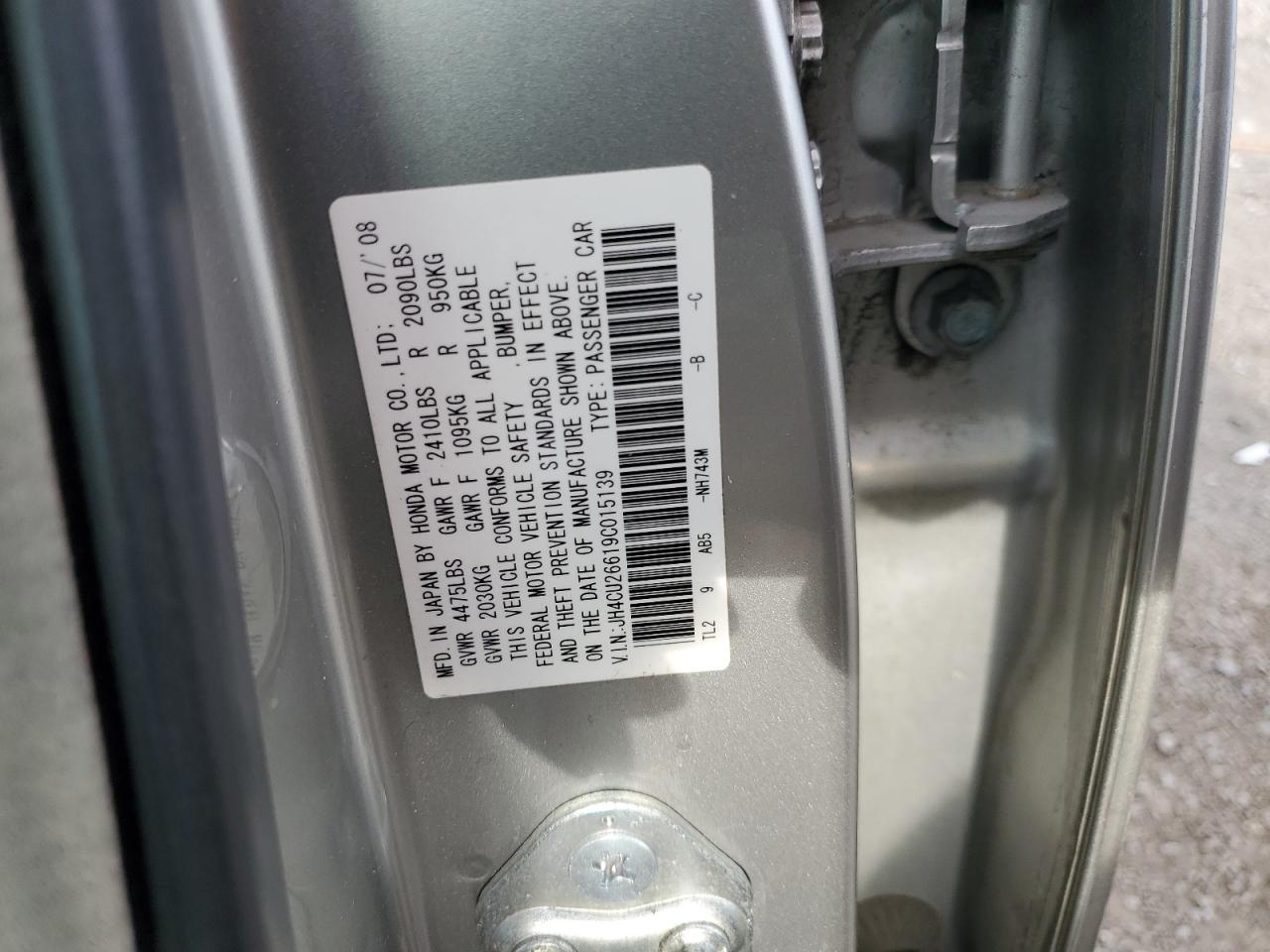 2009 Acura Tsx VIN: JH4CU26619C015139 Lot: 91347655