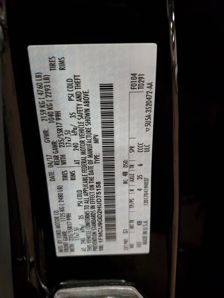 2017 Ford Escape Se VIN: 1FMCU9GD2HUD75158 Lot: 91840345