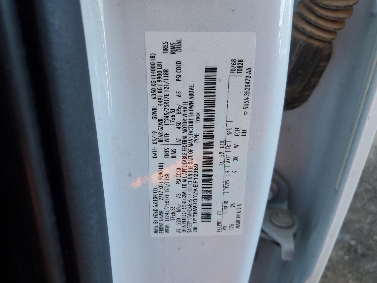 2019 Ford F350 Super Duty VIN: 1FT8W3DT2KEF12369 Lot: 92493685