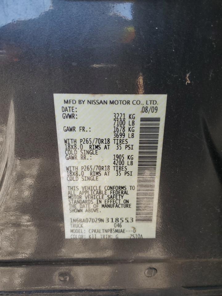 2009 Nissan Titan Xe VIN: 1N6BA07D29N318553 Lot: 91055485