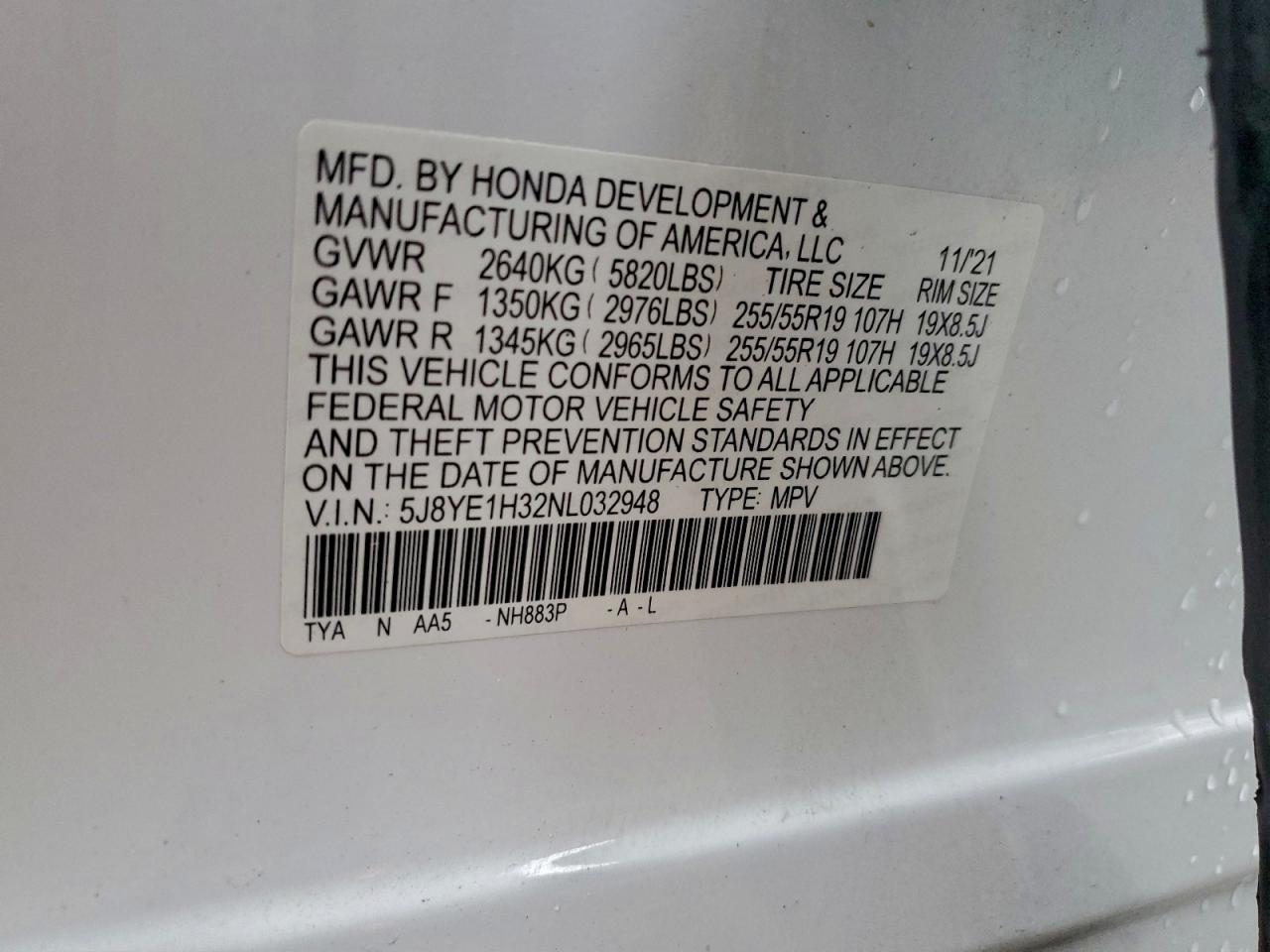 2022 Acura Mdx VIN: 5J8YE1H32NL032948 Lot: 94667695