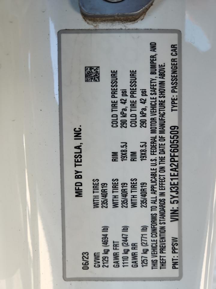 2023 Tesla Model 3 VIN: 5YJ3E1EA2PF605509 Lot: 91245735