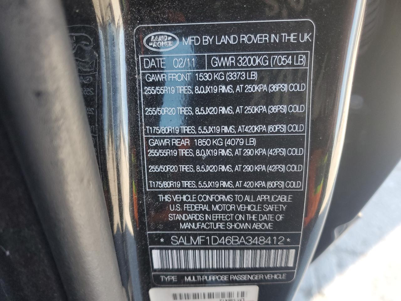 2011 Land Rover Range Rover Hse Luxury VIN: SALMF1D46BA348412 Lot: 92689095