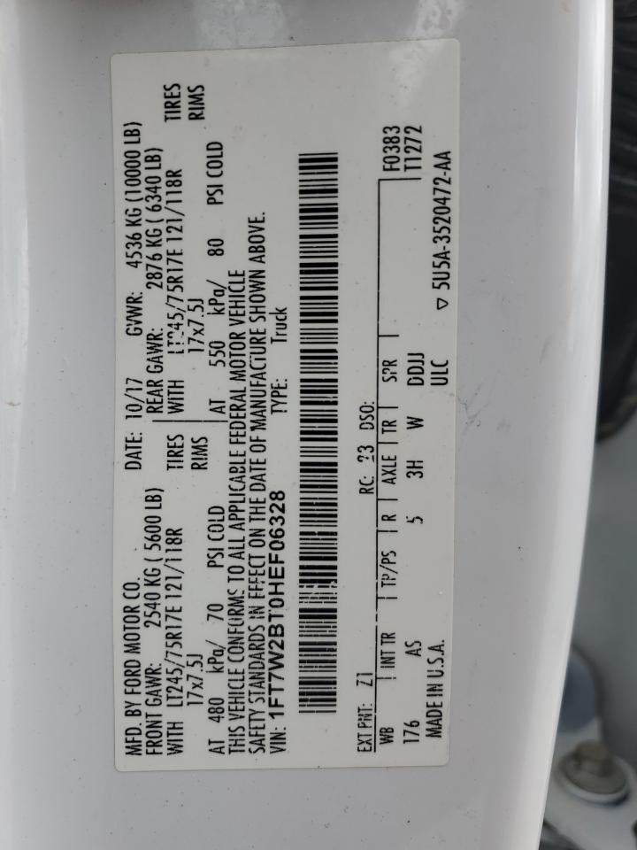 2017 Ford F250 Super Duty VIN: 1FT7W2BT0HEF06328 Lot: 93733655