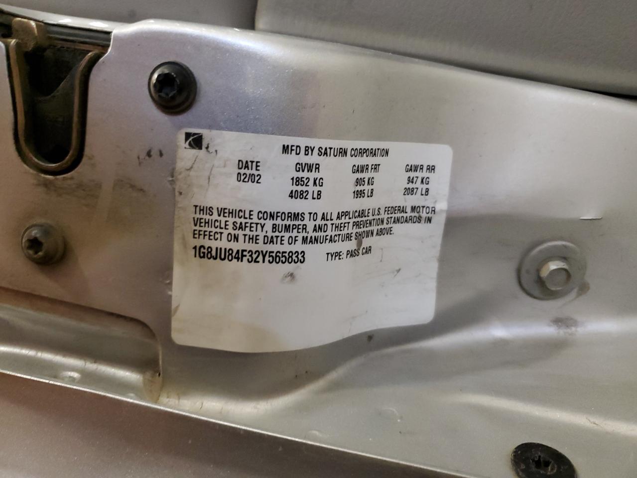 2002 Saturn Lw200 VIN: 1G8JU84F32Y565833 Lot: 93205915