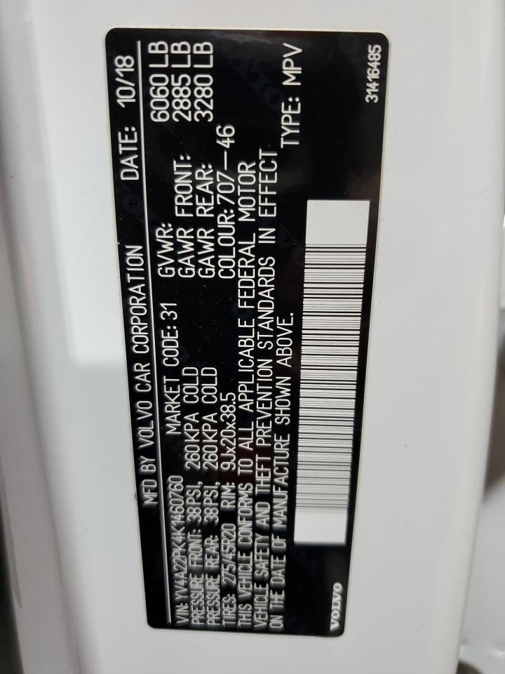 2019 Volvo Xc90 T6 Momentum VIN: YV4A22PK4K1460760 Lot: 92911985