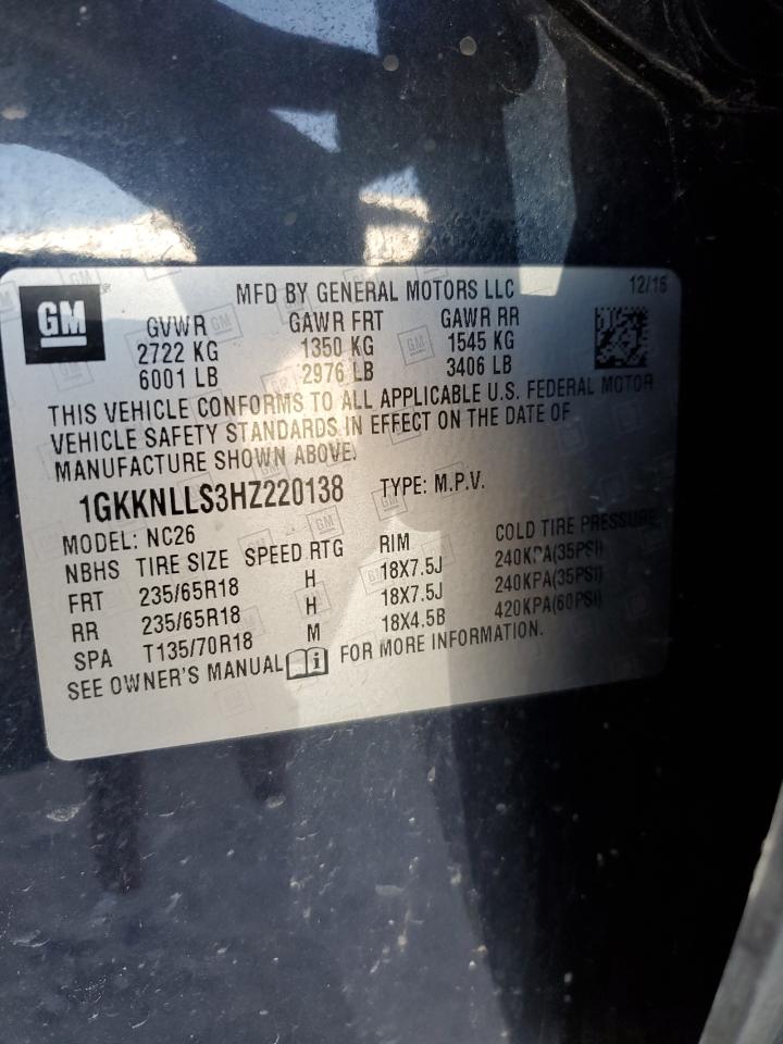 2017 GMC Acadia Sle VIN: 1GKKNLLS3HZ220138 Lot: 92377475