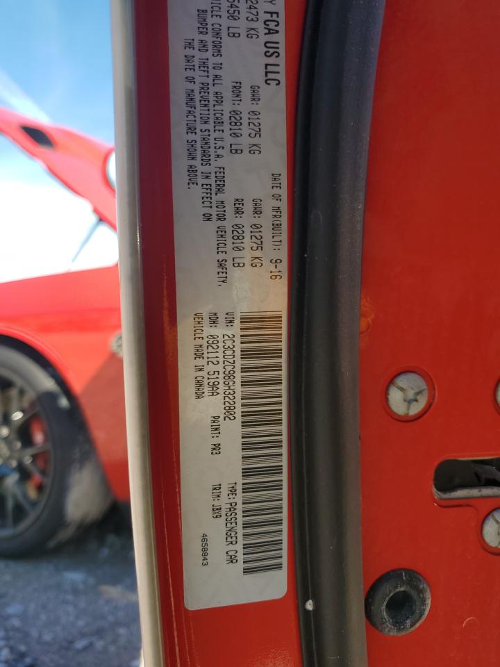 2016 Dodge Challenger Srt Hellcat VIN: 2C3CDZC98GH322802 Lot: 82728875