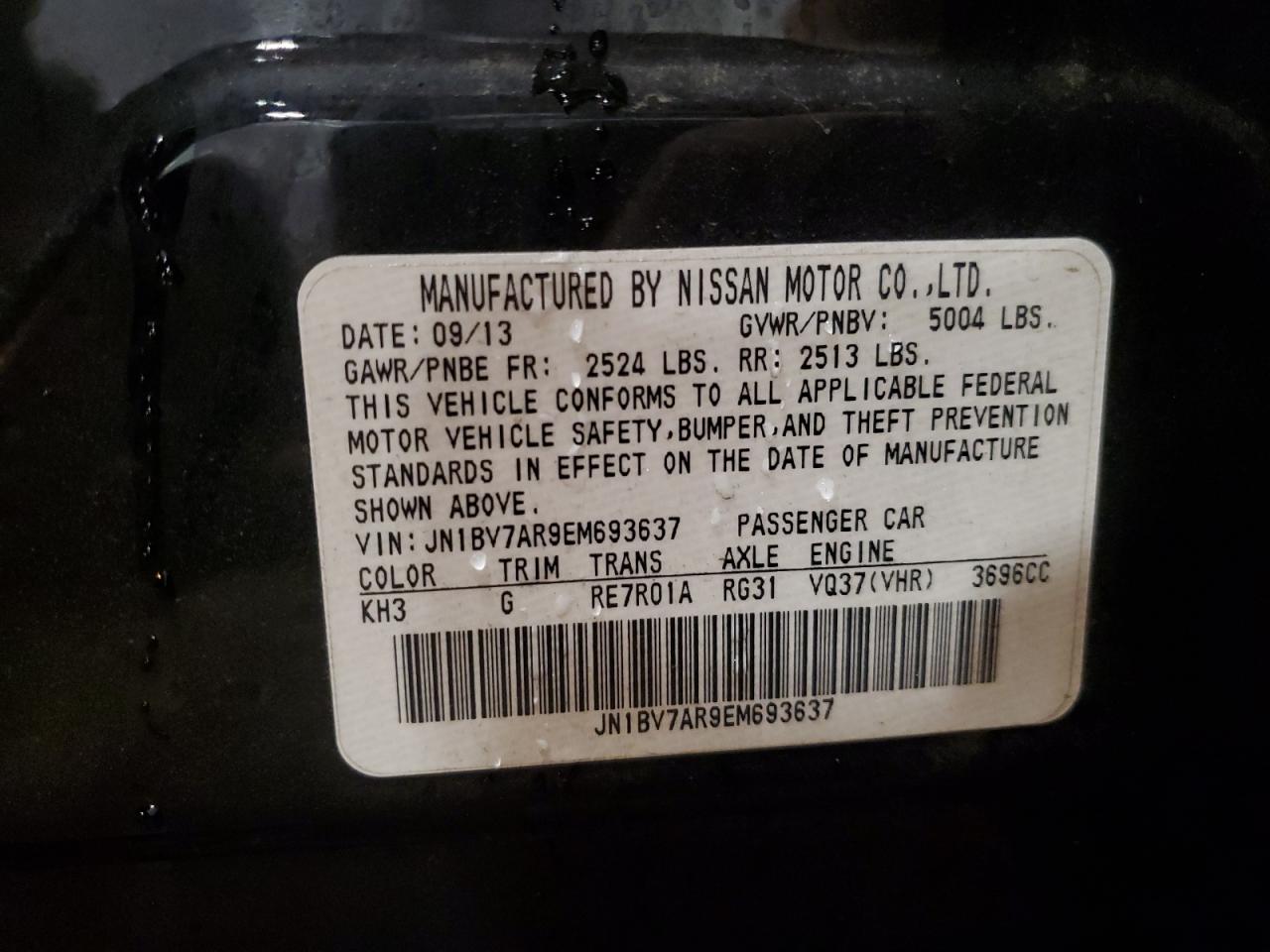 2014 Infiniti Q50 Base VIN: JN1BV7AR9EM693637 Lot: 91909225