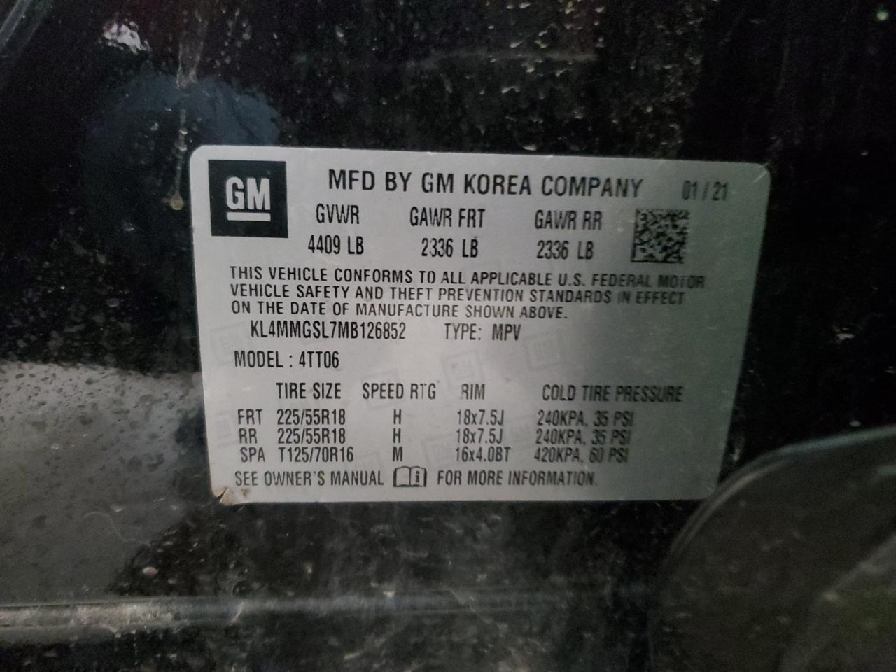 2021 Buick Encore Gx Essence VIN: KL4MMGSL7MB126852 Lot: 91099605