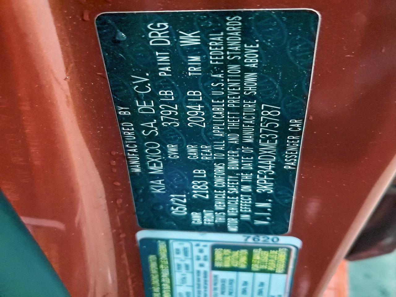 2021 Kia Forte Gt Line VIN: 3KPF34ADXME375787 Lot: 93998705