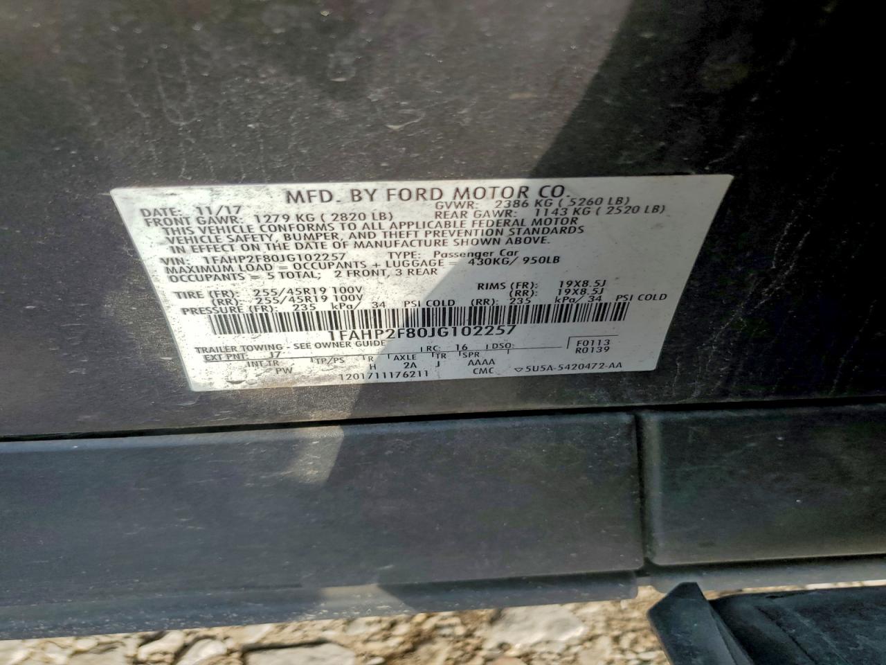 2018 Ford Taurus Limited VIN: 1FAHP2F80JG102257 Lot: 93221545