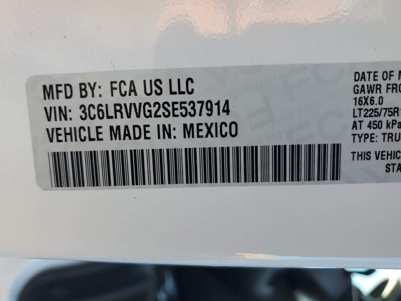 2025 Ram Promaster 2500 2500 Standard VIN: 3C6LRVVG2SE537914 Lot: 93021505