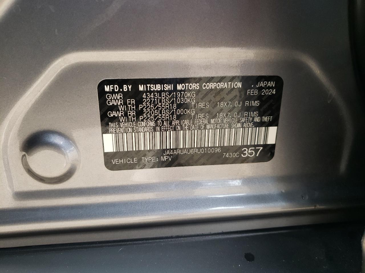 2024 Mitsubishi Outlander Sport S/Se VIN: JA4ARUAU6RU010096 Lot: 93137045