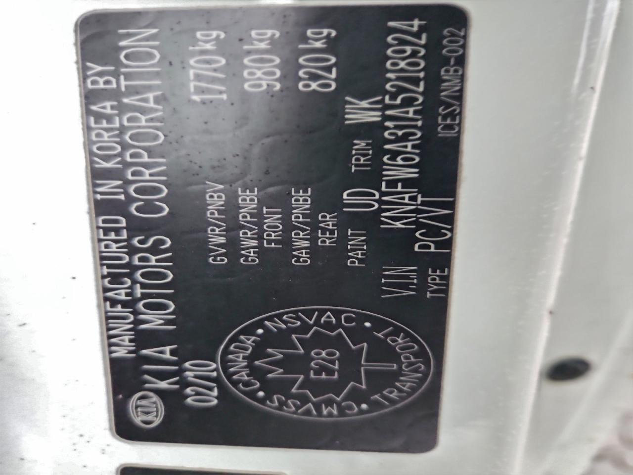 2010 Kia Forte Sx VIN: KNAFW6A31A5218924 Lot: 94496375