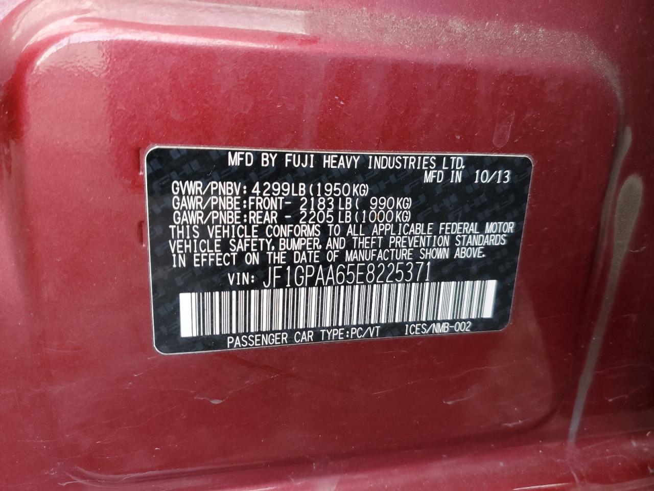 2014 Subaru Impreza VIN: JF1GPAA65E8225371 Lot: 93331905