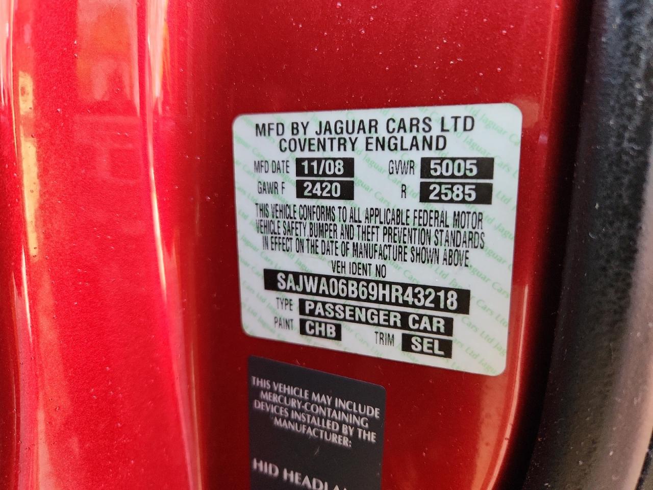 2009 Jaguar Xf Premium Luxury VIN: SAJWA06B69HR43218 Lot: 90933085