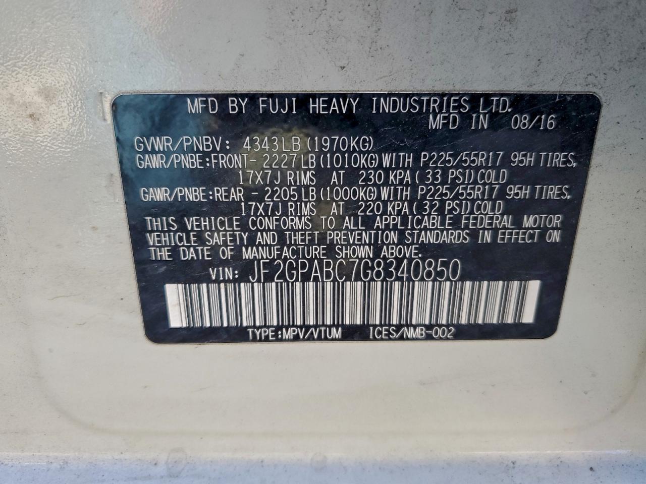 2016 Subaru Crosstrek Premium VIN: JF2GPABC7G8340850 Lot: 94529915