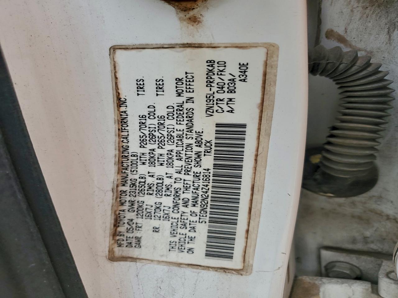 2004 Toyota Tacoma Double Cab Prerunner VIN: 5TEGN92N24Z416814 Lot: 94037305