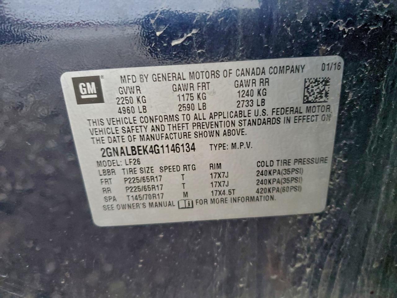 2016 Chevrolet Equinox Ls VIN: 2GNALBEK4G1146134 Lot: 94756845