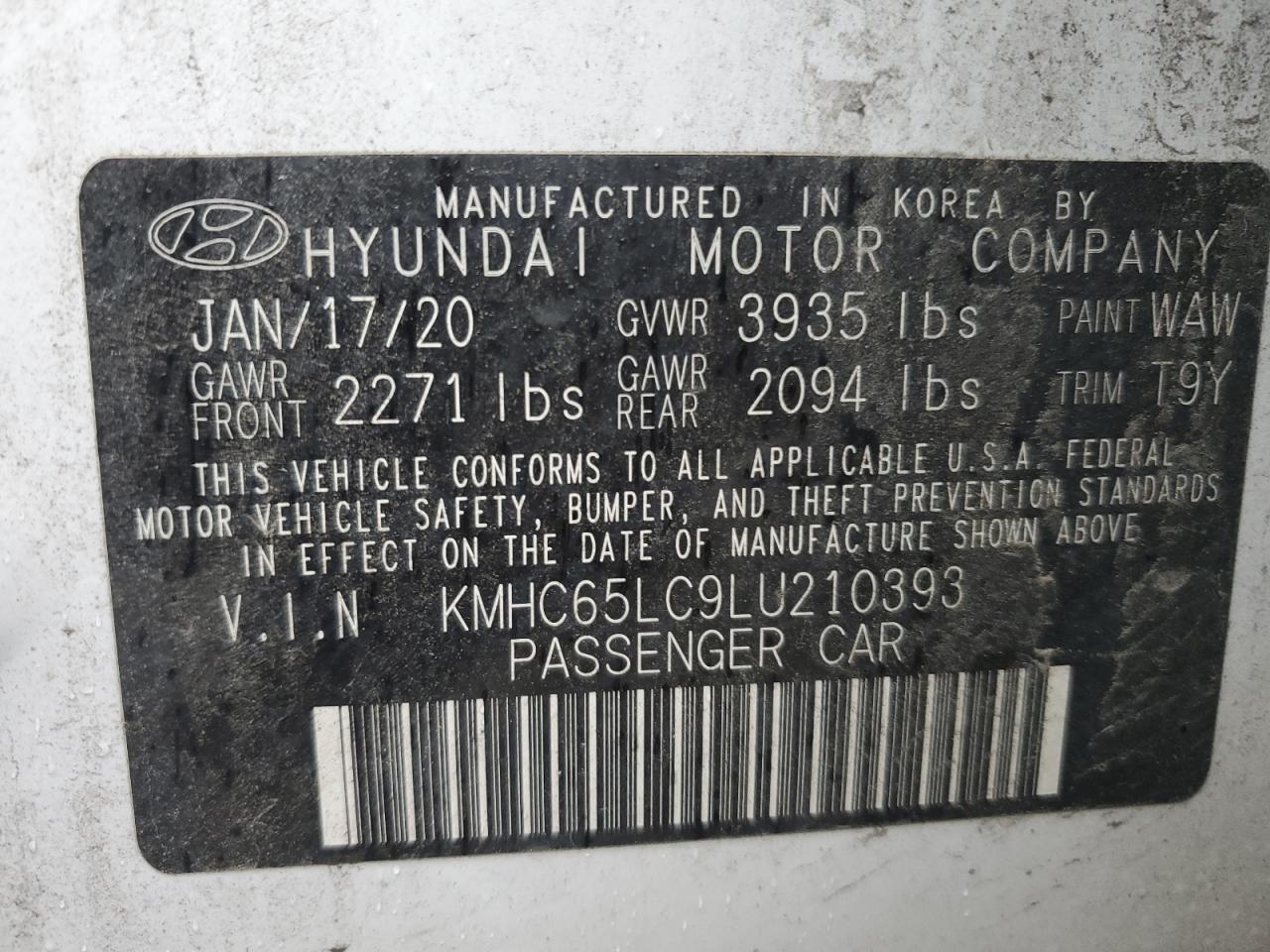 2020 Hyundai Ioniq Blue VIN: KMHC65LC9LU210393 Lot: 93154155