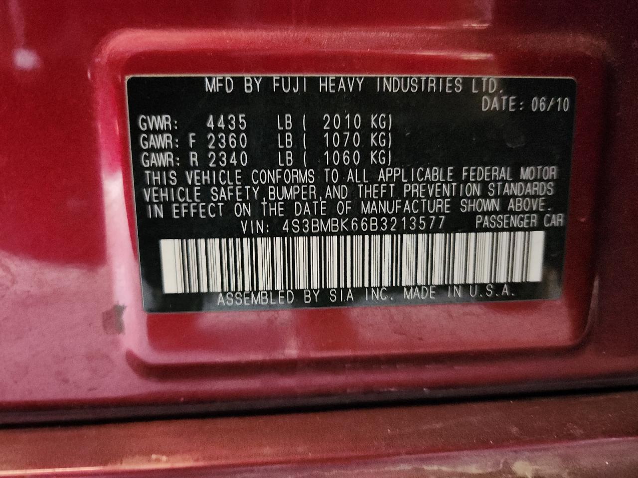 2011 Subaru Legacy 2.5I Limited VIN: 4S3BMBK66B3213577 Lot: 92213535