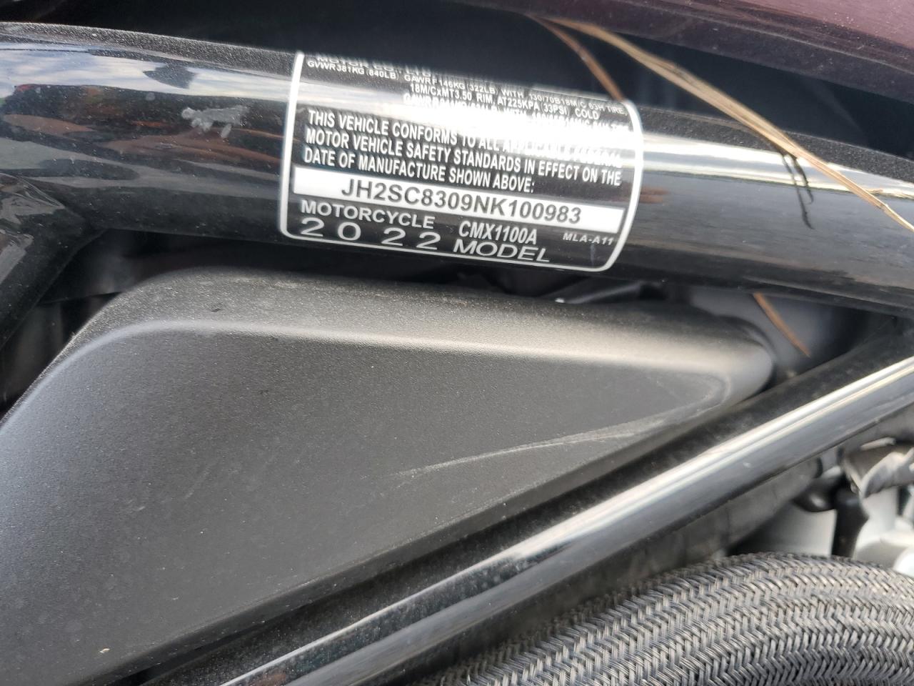2022 Honda Cmx1100 A VIN: JH2SC8309NK100983 Lot: 93616845