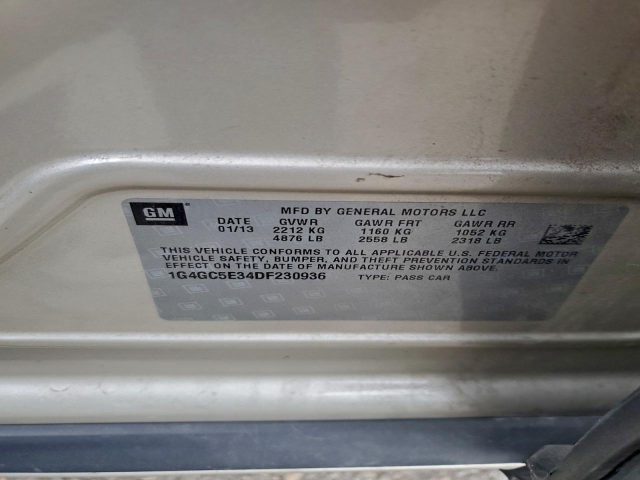 2013 Buick Lacrosse VIN: 1G4GC5E34DF230936 Lot: 93876255