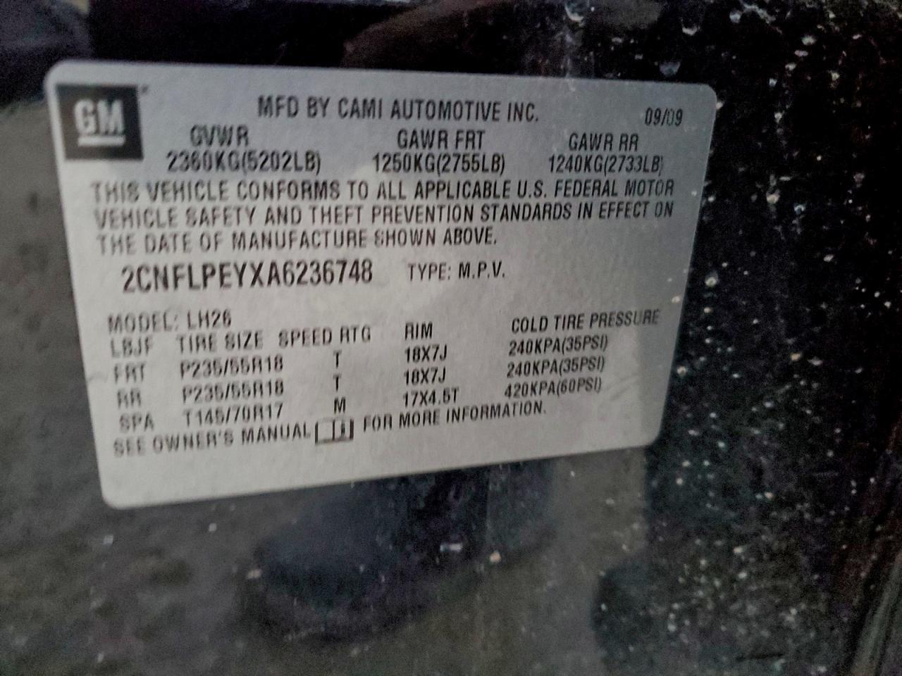 2010 Chevrolet Equinox Lt VIN: 2CNFLPEYXA6236748 Lot: 93848965