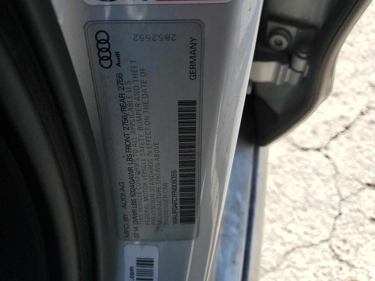 2015 Audi A6 Premium Plus VIN: WAUFGAFC1FN008355 Lot: 91032155