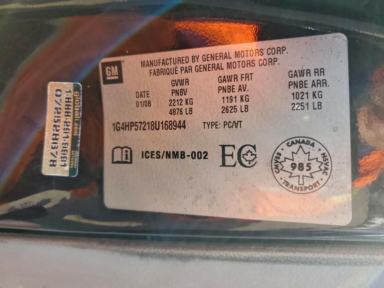 2008 Buick Lucerne Cx VIN: 1G4HP57218U168944 Lot: 93706695