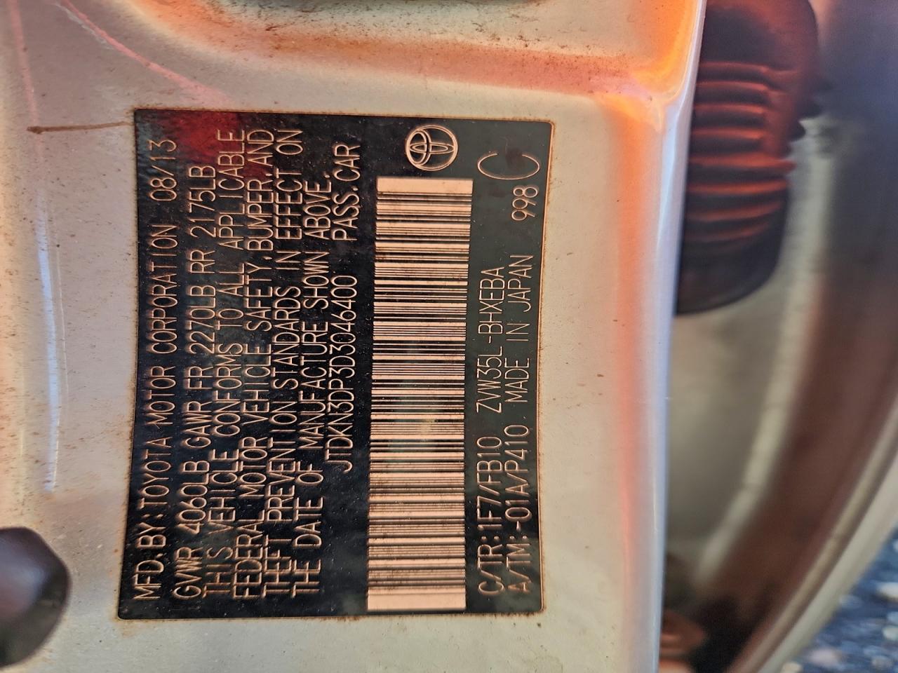 2013 Toyota Prius Plug-In VIN: JTDKN3DP3D3046400 Lot: 93938625