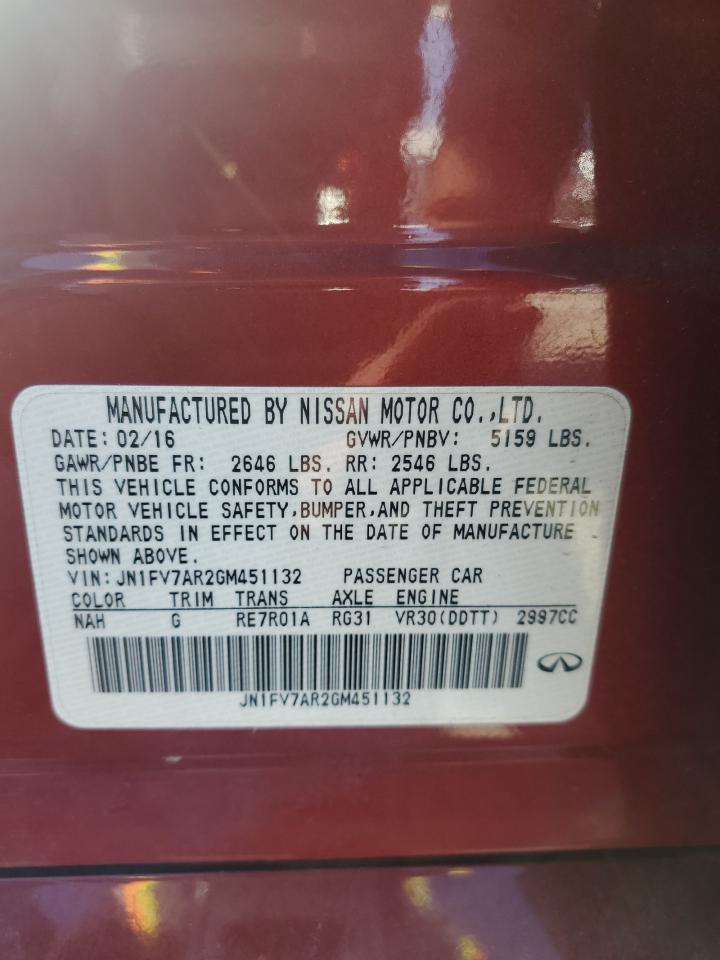 2016 Infiniti Q50 Red Sport 400 VIN: JN1FV7AR2GM451132 Lot: 92791505