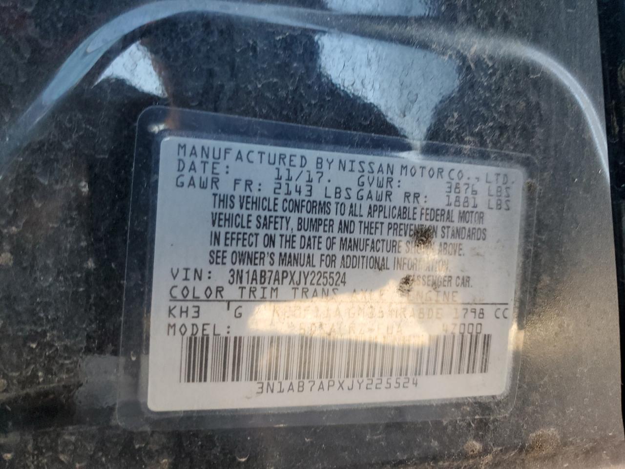 2018 Nissan Sentra S VIN: 3N1AB7APXJY225524 Lot: 93385755