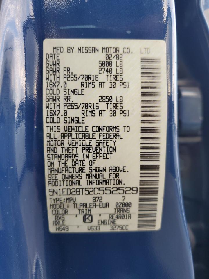 2002 Nissan Xterra Xe VIN: 5N1ED28T52C552529 Lot: 92833315