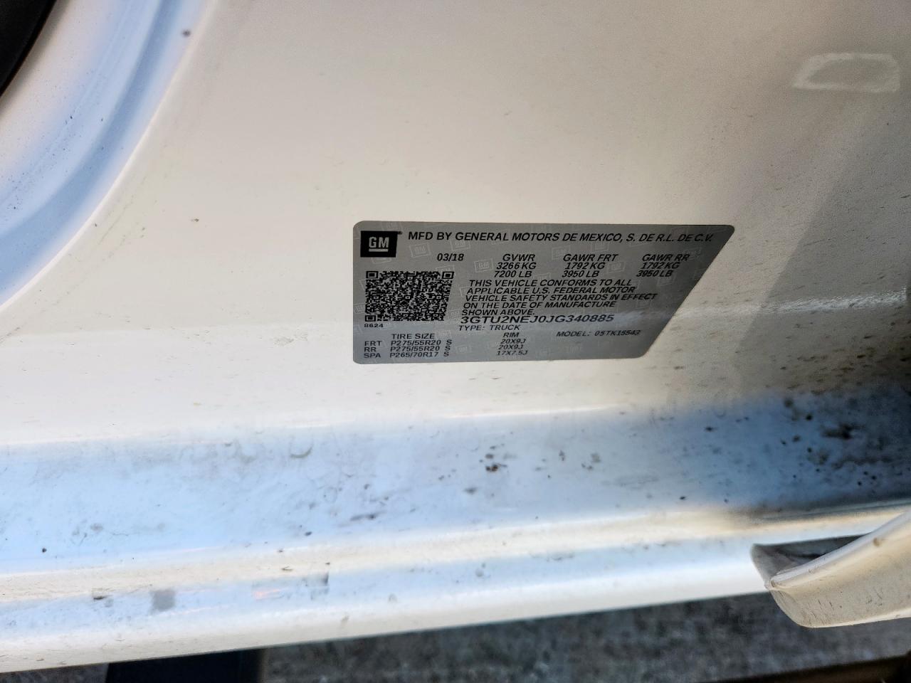 2018 GMC Sierra K1500 Slt VIN: 3GTU2NEJ0JG340885 Lot: 91435615