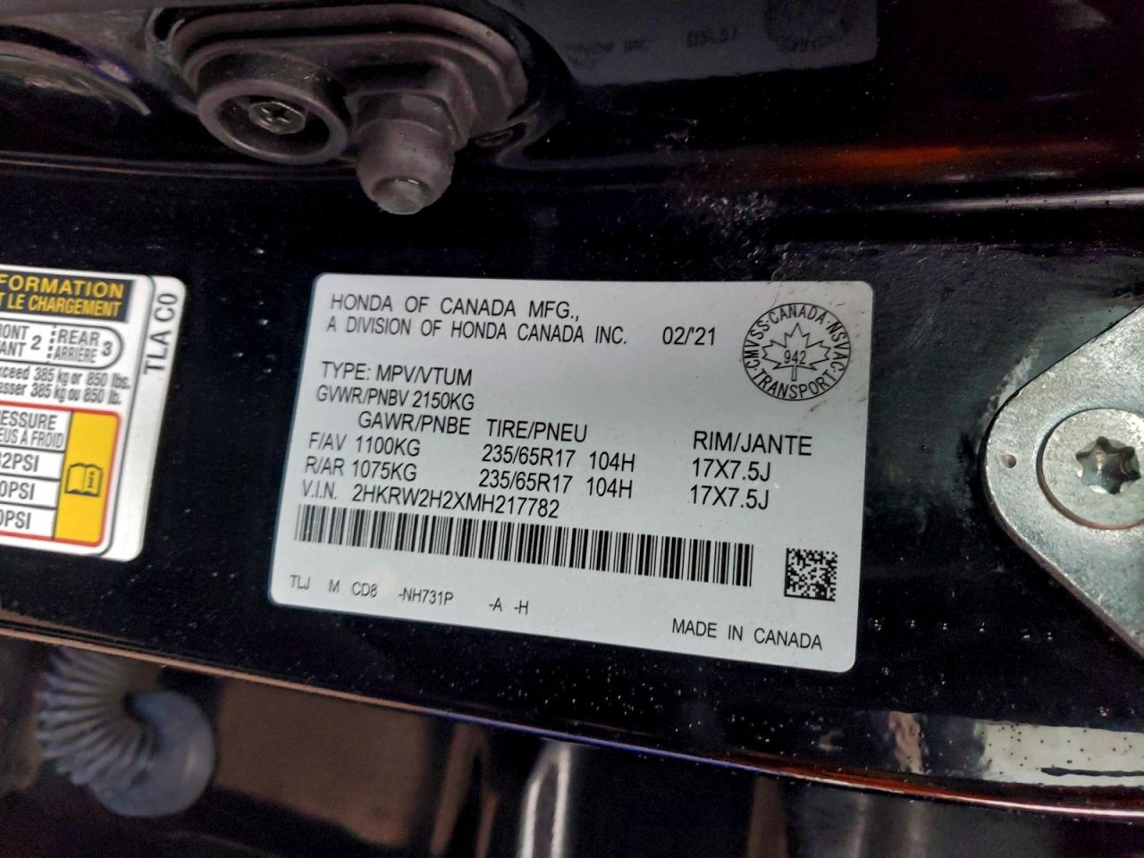 2021 Honda Cr-V Lx VIN: 2HKRW2H2XMH217782 Lot: 93394485